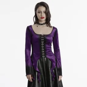 Women's Gothic Irregular Gradient Velvet Shirt Violet