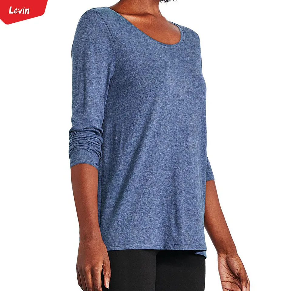 Womens Long Sleeve Round Neck Cotton Blend T-shirt