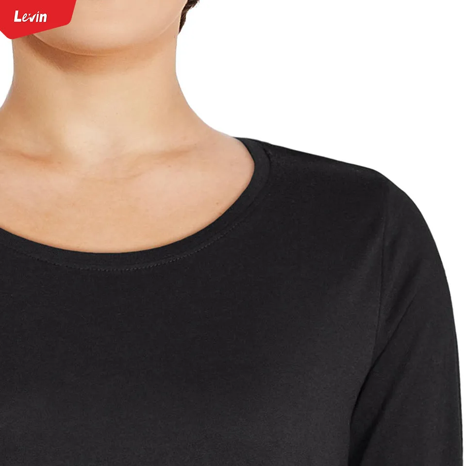 Womens Long Sleeve Round Neck Cotton Blend T-shirt