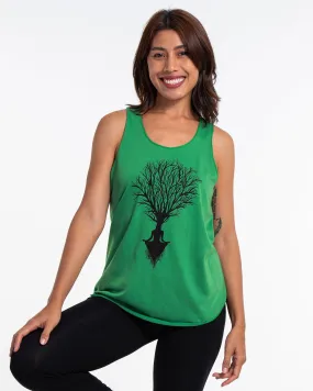 Womens Meditation Tree Tank Top in Green